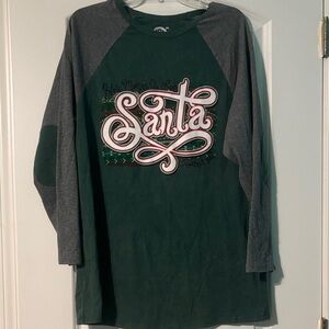 Christmas Santa Graphic Raglan Tee - Green and Gray